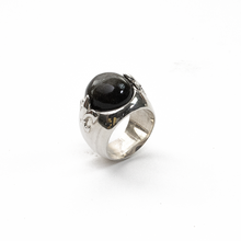 Cargar imagen en el visor de la galería, Anillo Flor de lis Obsidiana, Plata 950