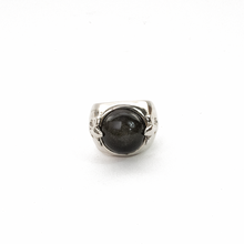 Cargar imagen en el visor de la galería, Anillo Flor de lis Obsidiana, Plata 950