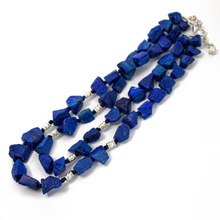 Cargar imagen en el visor de la galería, Collar Lapislázuli 2 Hilos Nuggets plata 950