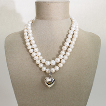 Cargar imagen en el visor de la galería, Collar 2 Hilos Perlas Corazón, plata 950