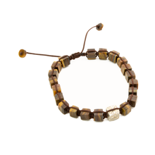Cargar imagen en el visor de la galería, Pulsera Logo Ojo de Tigre Cubo plata 950