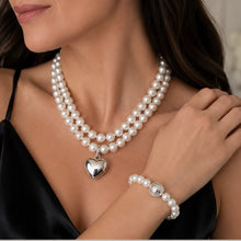 Cargar imagen en el visor de la galería, Collar 2 Hilos Perla Corazón, plata 950