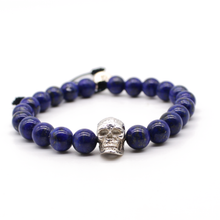 Cargar imagen en el visor de la galería, Pulsera lapislazuli craneo plata 950 - Joyeria Cristina Fernandez