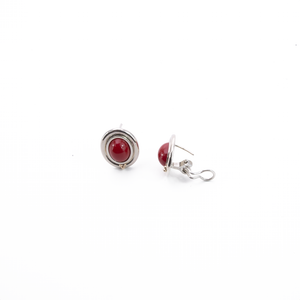 Arete Oval Cabujon Rojo plata 950