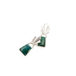 Arete Penacho Piedra Verde de Peru, plata 950
