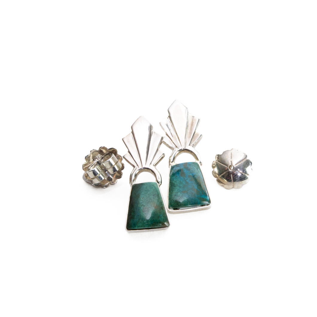Arete Penacho Piedra Verde de Peru, plata 950