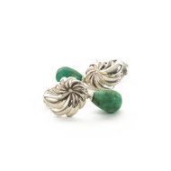 Arete Rehilete Curvo Gota Lisa Crisoprasa verde, plata 950