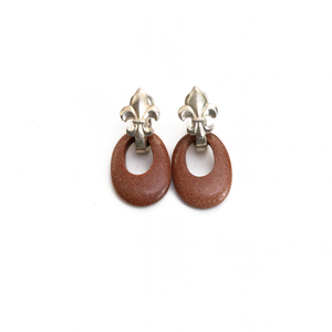 Arete Flor de Lis Aventurina Café, plata 950