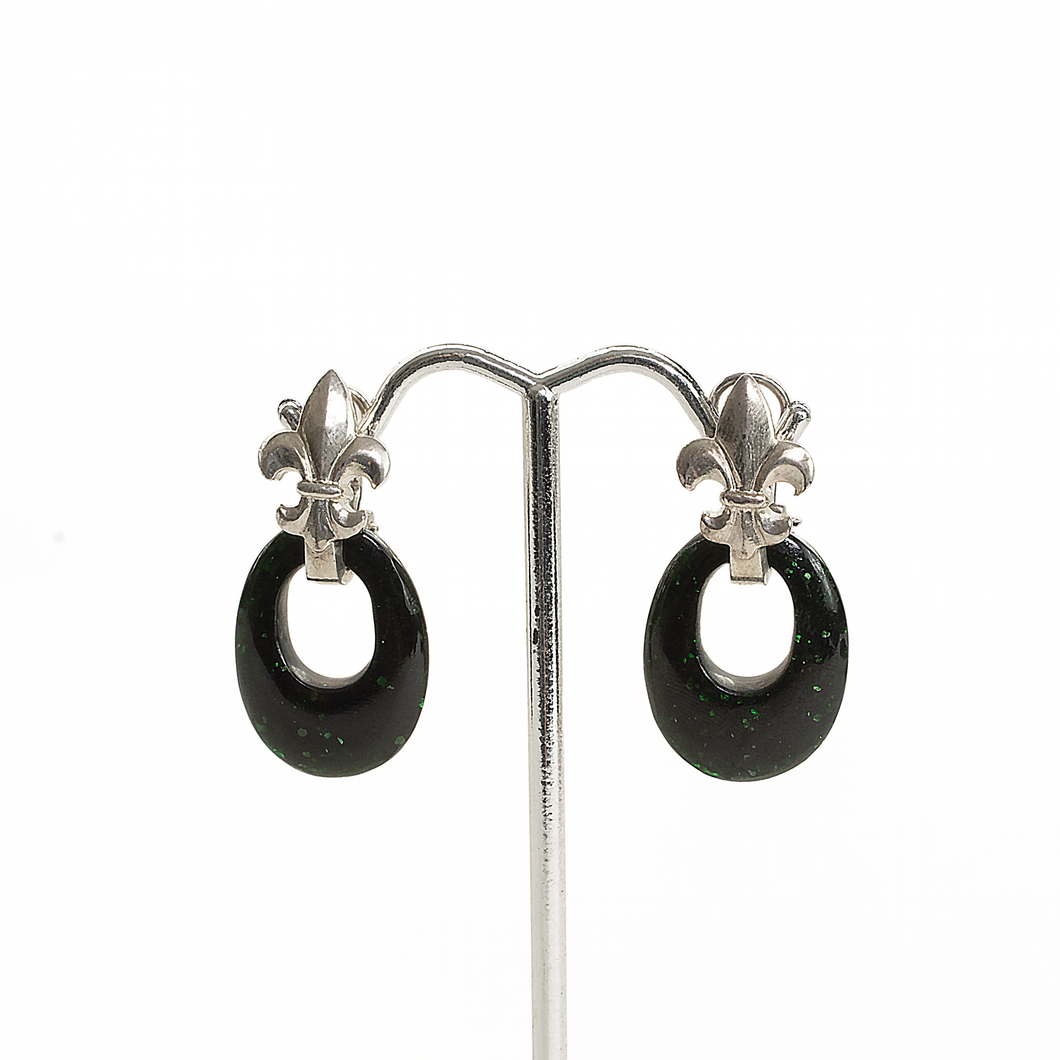 Arete Flor de Lis Aventurina Verde, plata 950