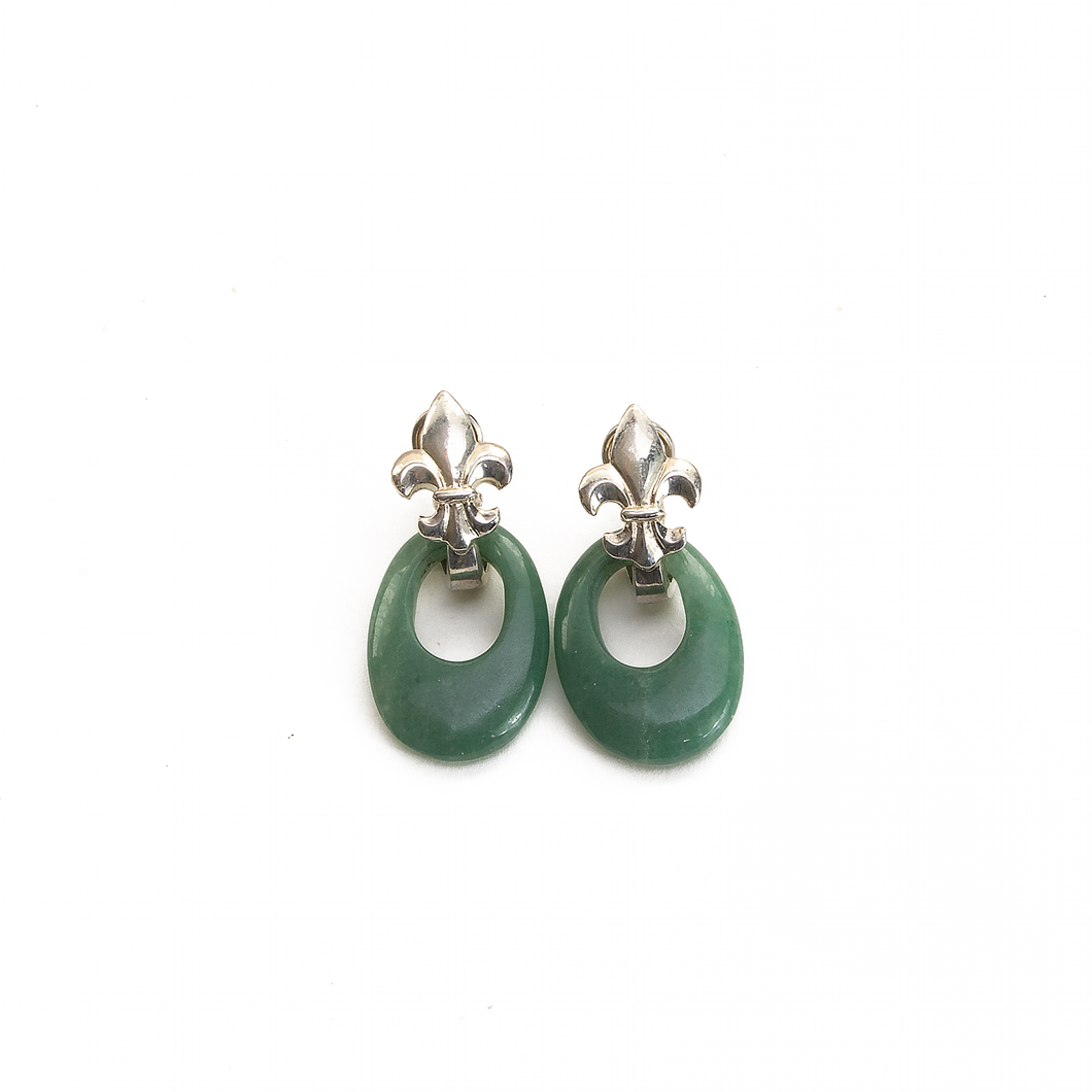 Arete Flor de Lis Cuarzo Verde, plata 950