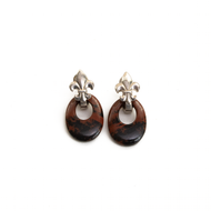 Arete Flor de Lis Obsidiana Café, plata 950