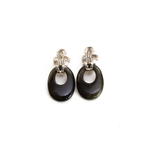 Arete Flor de lis Obsidiana Dorada, plata 950