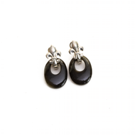 Arete Flor de lis Obsidiana Dorada, plata 950