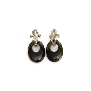 Arete Flor de lis Obsidiana Dorada, plata 950