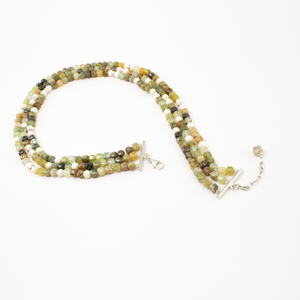 Collar 3 hilos Granate Verde Hueso plata 950