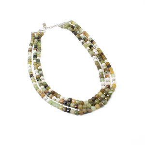 Collar 3 hilos Granate Verde Hueso plata 950