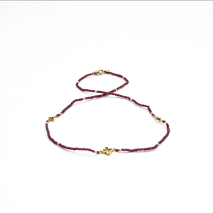 Collar Rubí Rojo y Trébol, Oro 14k