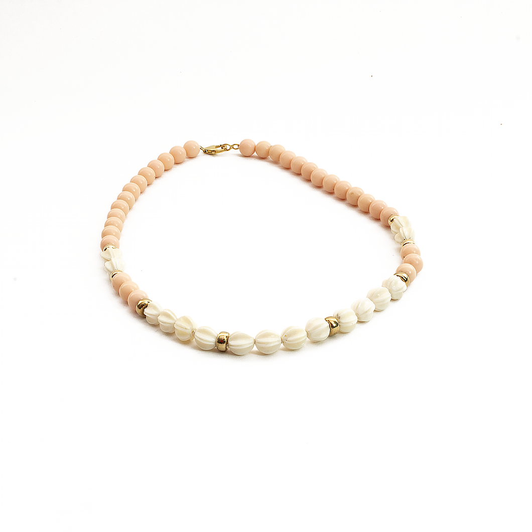 Collar Coral  Rosa y Hueso, plata 950