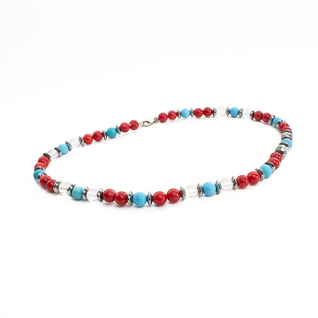Collar Turquesa Coral Hematita, plata 950