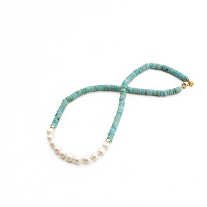 Collar Amazonita y Perlas Blancas