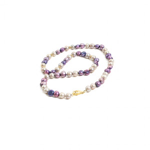 Collar Perla Gris y Morada, plata 950