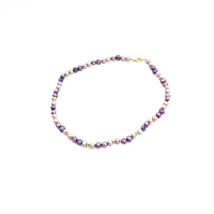 Collar Perla Gris y Morada, plata 950