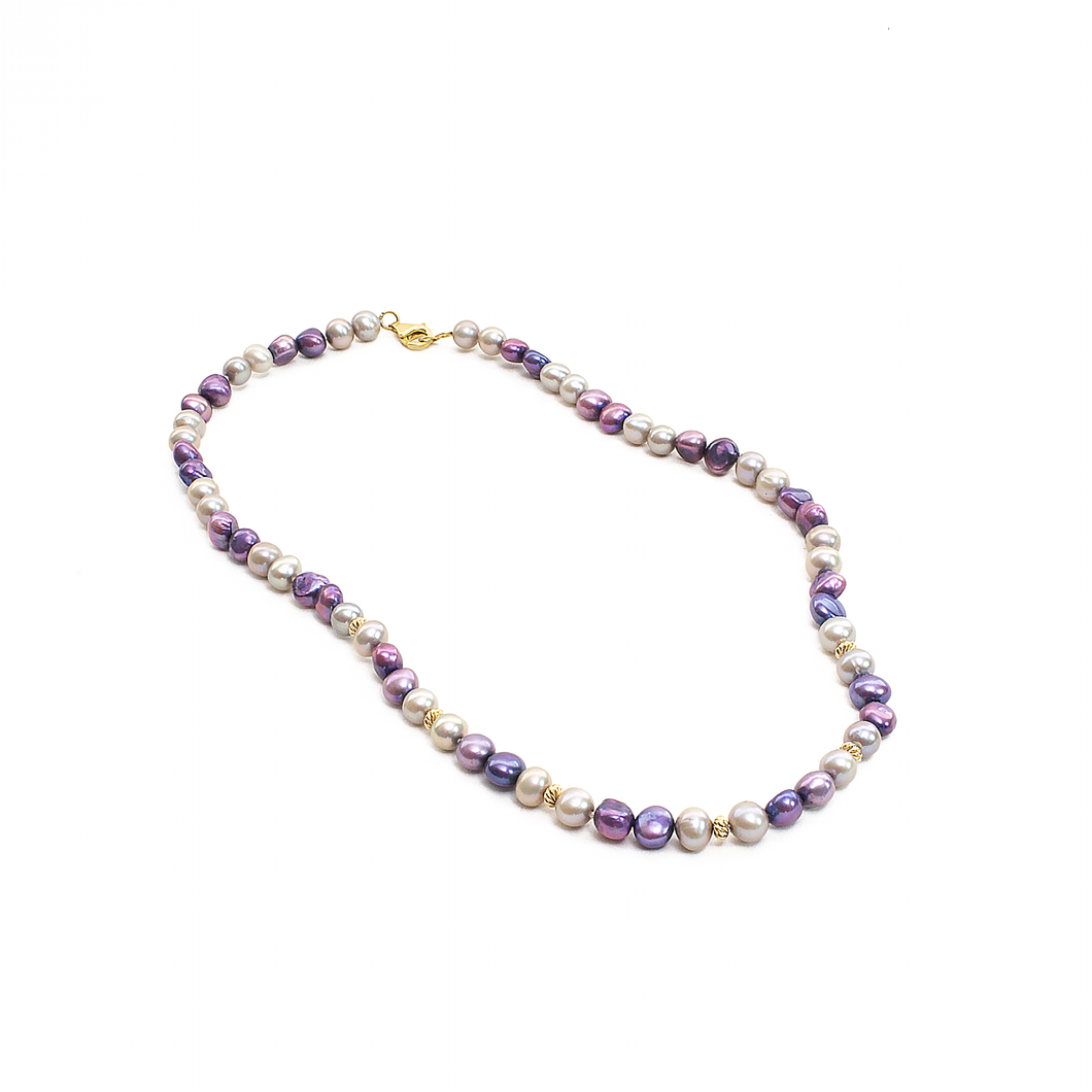 Collar Perla Gris y Morada, plata 950