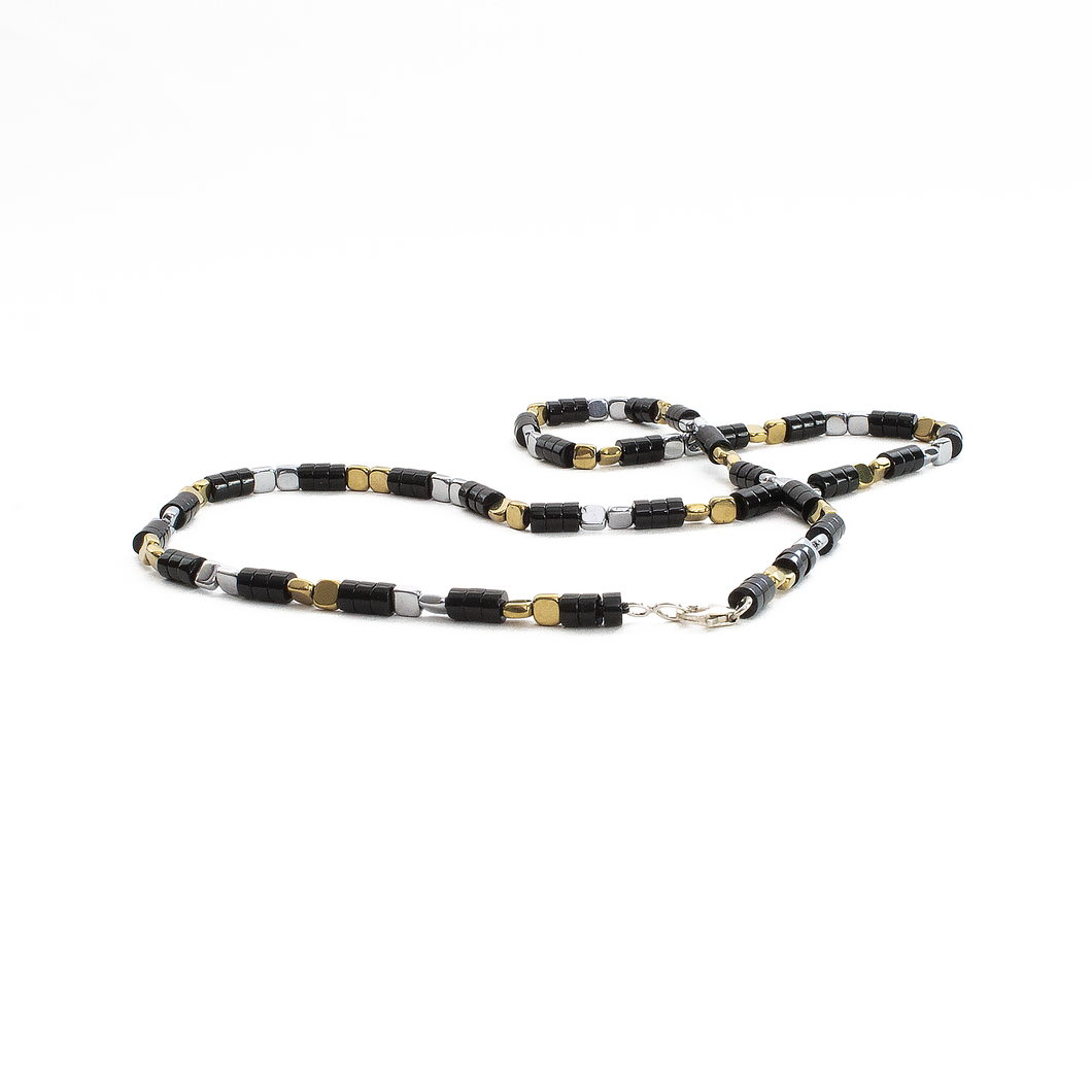 Collar Hematita Cuadrada y Ónix, plata 950