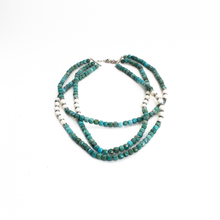 Cargar imagen en el visor de la galería, Collar 3 Hilos Turquesa, Hematita y Hueso, plata 950

