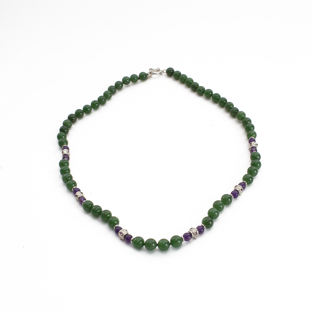 Collar Jade,Amatista y Zafiros rosas, plata 950