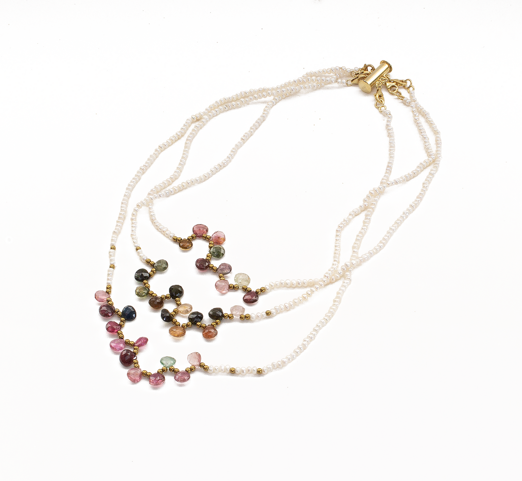 Collar Perla menuda con Turmalina, plata 950