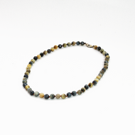 Collar Ojo de Tigre Gris Facetado, plata 950