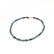Collar Unisex Turquesa y ojo de Tigre, plata 950