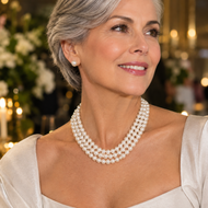 Collar 3 Hilos Perla Blanca, plata 950
