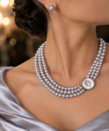 Collar 3 hilos Perla gris Niko, plata 950