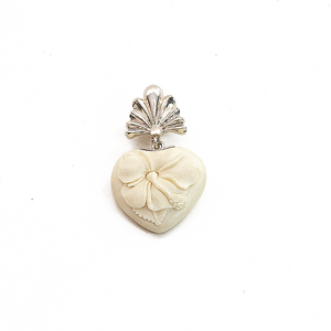 Dije Abanico Corazón Tulipán Hueso, plata 950