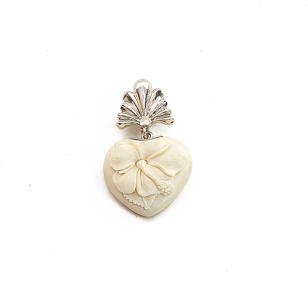 Dije Abanico Corazón Tulipán Hueso, plata 950