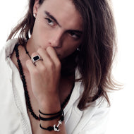 Anillo Yur Obsidiana Dorada  plata 950