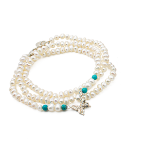 Collar Mariposa Perla Menuda con Turquesa Plata 950