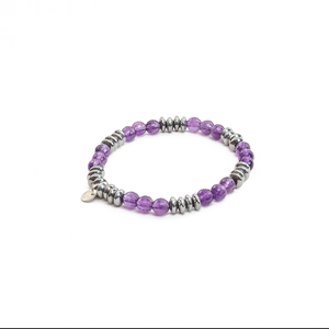 Pulsera Amatista Facetado con Hematita, plata 950