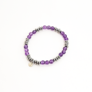 Pulsera Amatista Facetado con Hematita, plata 950