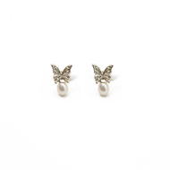 Arete Mariposa Broquel Pequeña Con Perla Gota plata 950