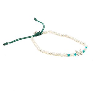 Pulsera Mariposa Perla Menuda Turquesa plata 950