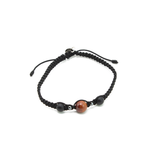 Pulsera Tejida Negra Jasper Rojo Ónix Negro