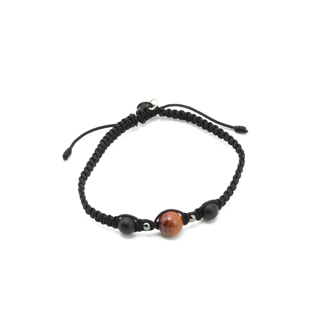 Pulsera Tejida Negra Jasper Rojo Ónix Negro